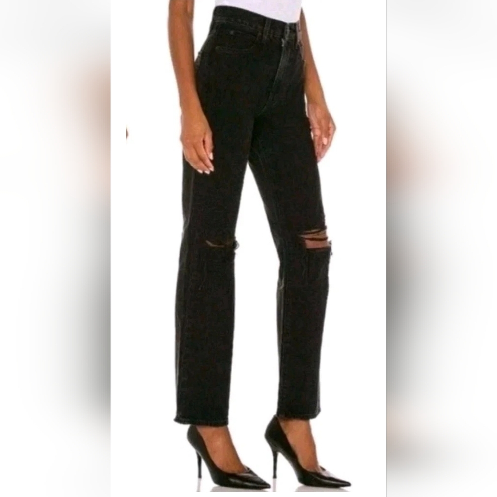SLVRLAKE Black Straight Leg Jeans with Knee Rips